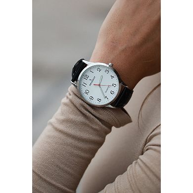 Peugeot Womens 40mm Large Face Watch with Bold Arabic Numerals and Leather Band