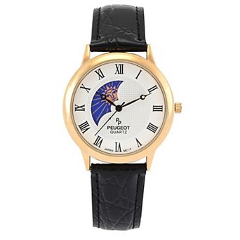 Peugeot Mens Round 38mm Sun-Moon Leather Strap watch