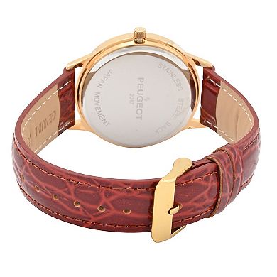 Peugeot Mens Round 38mm Sun-Moon Leather Strap watch