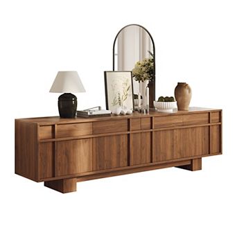 71" Mid Century Modern Walnut TV Stand for 75 Inch TVs