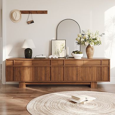 71" Mid Century Modern Walnut TV Stand for 75 Inch TVs