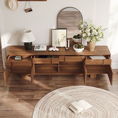 71" Mid Century Modern Walnut TV Stand for 75 Inch TVs