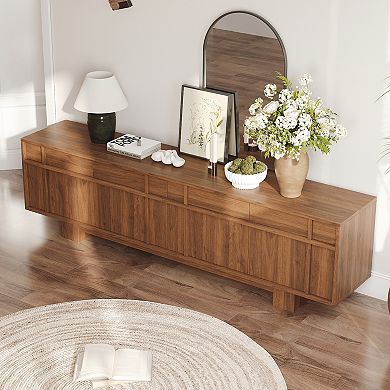 71" Mid Century Modern Walnut TV Stand for 75 Inch TVs