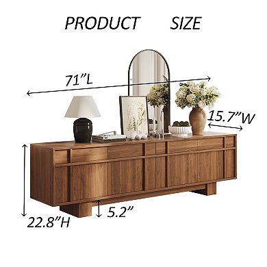 71" Mid Century Modern Walnut TV Stand for 75 Inch TVs