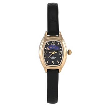 Peugeot Womens 30x20mm Moon Phase Dial Watch with Slim Leather Strap