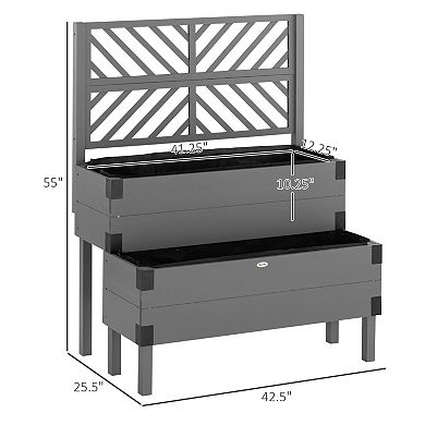 2 Tier Wooden Raised Garden Bed with Trellis, Elevated Planter Box with Legs