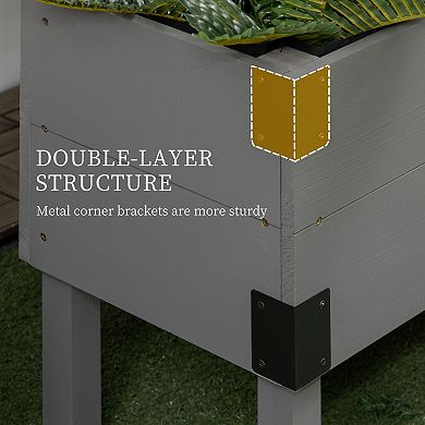 2 Tier Wooden Raised Garden Bed with Trellis, Elevated Planter Box with Legs