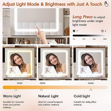 Large Vanity Desk with Mirror & Lights, 5 Drawers & Hidden Storage, Charging Station, White