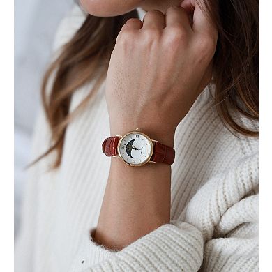 Peugeot Womens 26mm Sun-Moon Phase Watch with Leather Strap