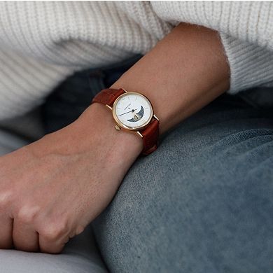 Peugeot Womens 26mm Sun-Moon Phase Watch with Leather Strap