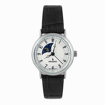 Peugeot Womens 26mm Sun-Moon Phase Watch with Leather Strap