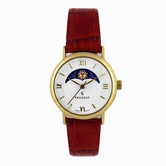 Peugeot Womens 26mm Sun-Moon Phase Watch with Leather Strap