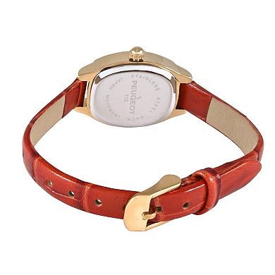 Peugeot Womens 30x20mm Moon Phase Dial Watch with Slim Leather Strap