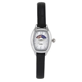 Peugeot Womens 30x20mm Moon Phase Dial Watch with Slim Leather Strap