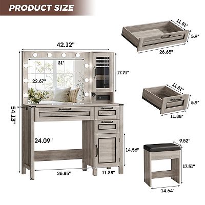 small dressing table grey Sienna Grey Dressing Table with Mirror & Stool  Laura James Ireland