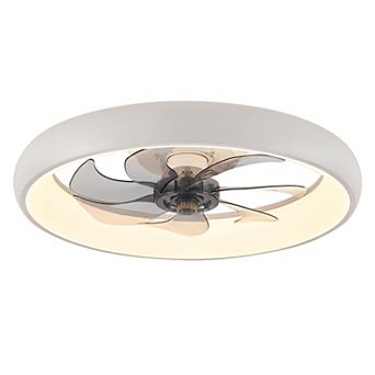 Moooni 20" Smart Indoor Modern White Round Low Profile Dimmable Ceiling Fan with Remote for Bedroom