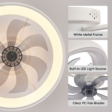 Moooni 20" Smart Indoor Modern White Round Low Profile Dimmable Ceiling Fan with Remote for Bedroom