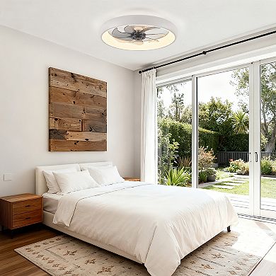 Moooni 20" Smart Indoor Modern White Round Low Profile Dimmable Ceiling Fan with Remote for Bedroom