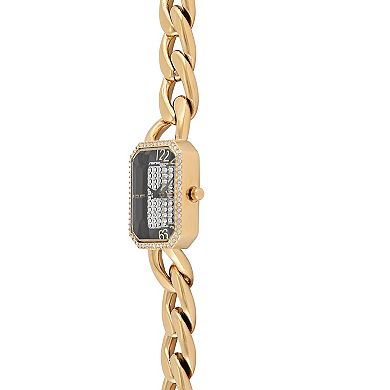 Peugeot Womens 14K Gold-Plated Rectangular Link Bracelet Watch-Crystal Studded Face