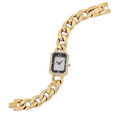 Peugeot Womens 14K Gold-Plated Rectangular Link Bracelet Watch-Crystal Studded Face