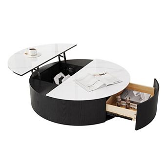 35.4" Round Coffee Table with Storage，Lift Top Coffee Table for Living Room