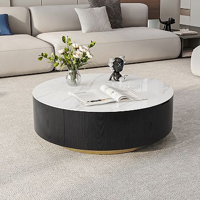 35.4" Round Coffee Table with Storage，Lift Top Coffee Table for Living Room