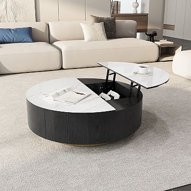 35.4" Round Coffee Table with Storage，Lift Top Coffee Table for Living Room
