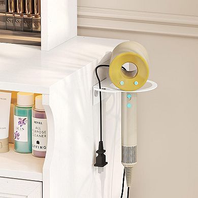 Large Vanity Desk & Nightstand Combo with Sliding Mirror, Lights & Power Outlet, White