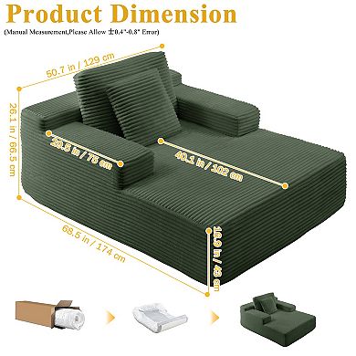 68.5 Inch Oversized Indoor Chaise Lounge, Sofa Bed, Corduroy Sofa, Deep Seat Sleeper Couch