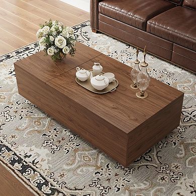 Farmhouse Lift Top Coffee Table with Hidden Storage, Versatile Rectangular Wooden Table