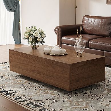 Farmhouse Lift Top Coffee Table with Hidden Storage, Versatile Rectangular Wooden Table