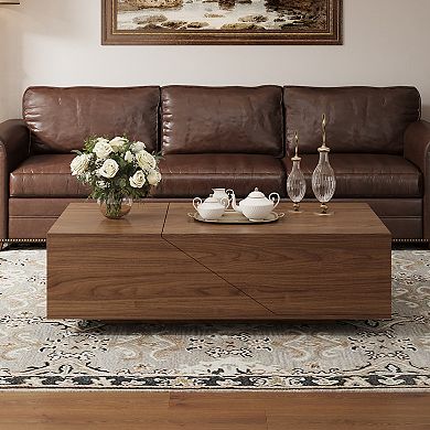 Farmhouse Lift Top Coffee Table with Hidden Storage, Versatile Rectangular Wooden Table