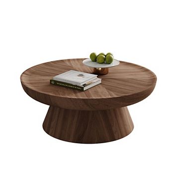 35.4" Mid Century Modern Round Coffee Table for Living Room