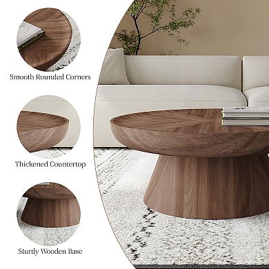35.4" Mid Century Modern Round Coffee Table for Living Room