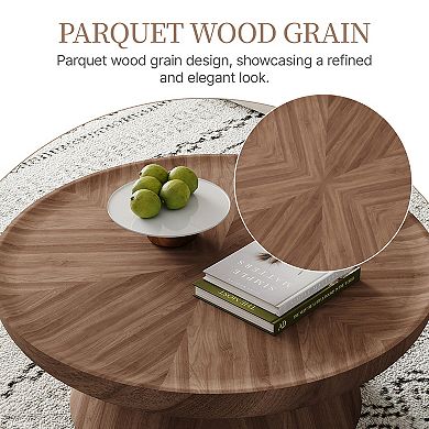 35.4" Mid Century Modern Round Coffee Table for Living Room