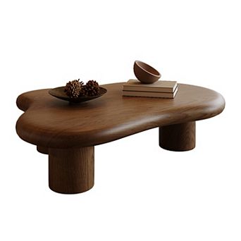 48.4inch Cloud Shape four leg Brown Coffee Table, Solid Wood Coffee Table for Livingroom