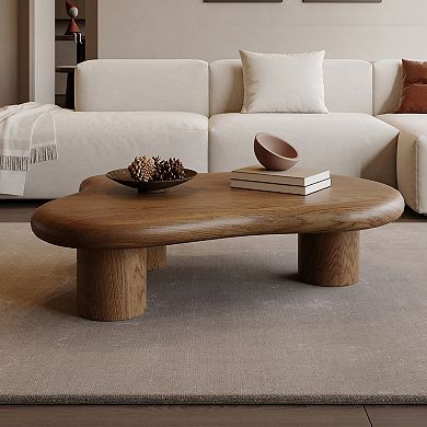 48.4inch Cloud Shape four leg Brown Coffee Table, Solid Wood Coffee Table for Livingroom