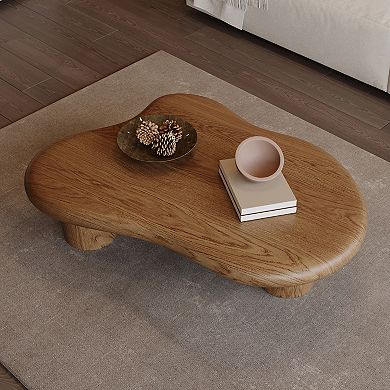 48.4inch Cloud Shape four leg Brown Coffee Table, Solid Wood Coffee Table for Livingroom