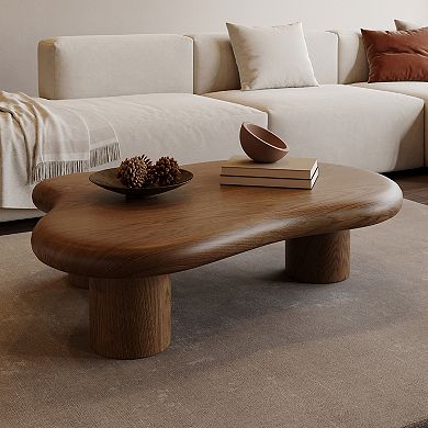 48.4inch Cloud Shape four leg Brown Coffee Table, Solid Wood Coffee Table for Livingroom