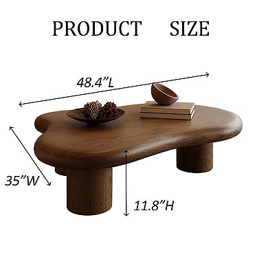 48.4inch Cloud Shape four leg Brown Coffee Table, Solid Wood Coffee Table for Livingroom