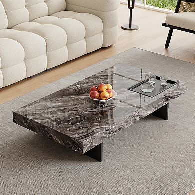 Modern Coffee Table for Living Room, 51.2" Large Rectangle Living Room Table Sintered Stone Tabletop