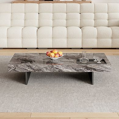 Modern Coffee Table for Living Room, 51.2" Large Rectangle Living Room Table Sintered Stone Tabletop