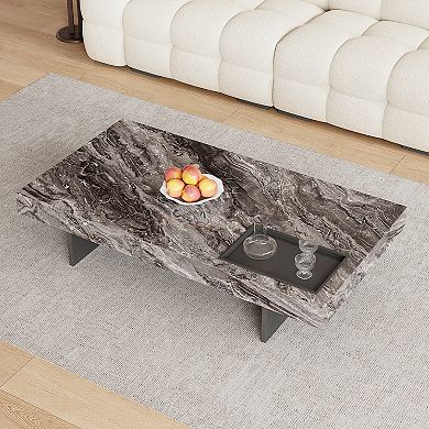 Modern Coffee Table for Living Room, 51.2" Large Rectangle Living Room Table Sintered Stone Tabletop
