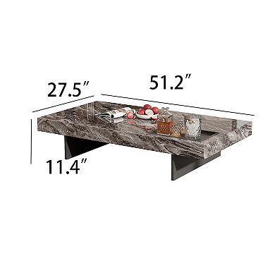 Modern Coffee Table for Living Room, 51.2" Large Rectangle Living Room Table Sintered Stone Tabletop