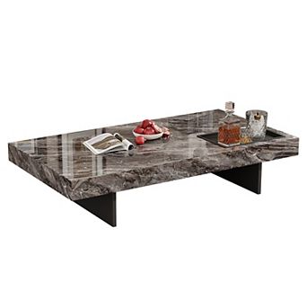 Modern Coffee Table for Living Room, 51.2" Large Rectangle Living Room Table Sintered Stone Tabletop