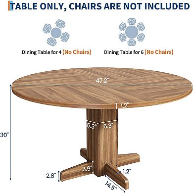 47" Round Dining Table for 4-6, Wood Kitchen Table with Sturdy Base for Dining Room