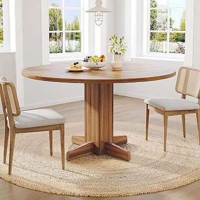 47" Round Dining Table for 4-6, Wood Kitchen Table with Sturdy Base for Dining Room
