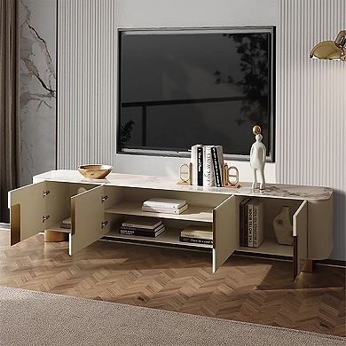 Modern TV Console with Storage, 79 Inch Sintered Stone TV Entertainment Center