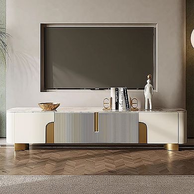 Modern TV Console with Storage, 79 Inch Sintered Stone TV Entertainment Center