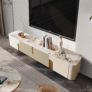 Modern TV Console with Storage, 79 Inch Sintered Stone TV Entertainment Center